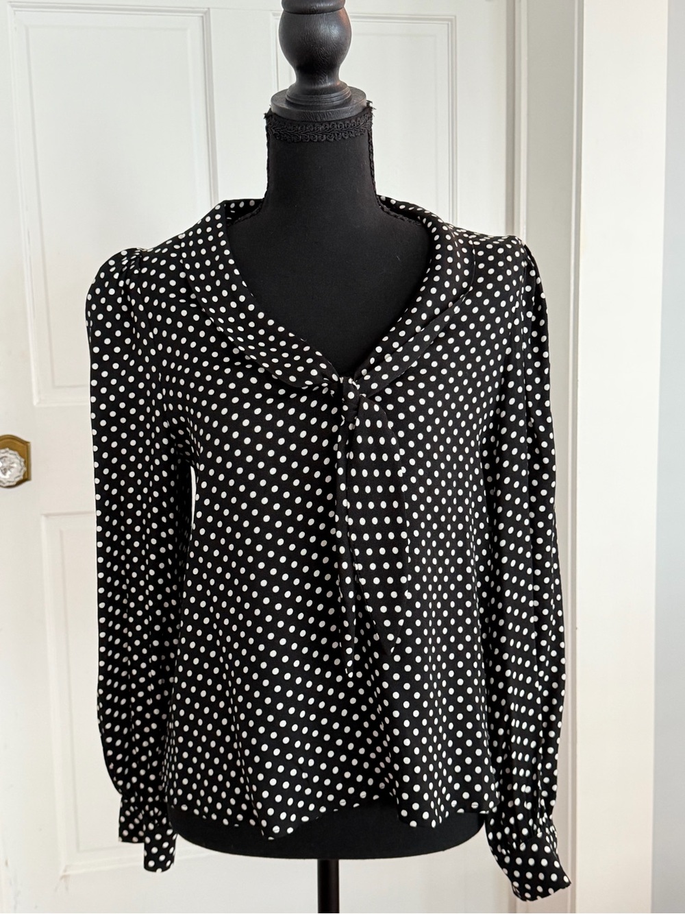 Reformation Black and White Polka Dot Tie-Front Blouse